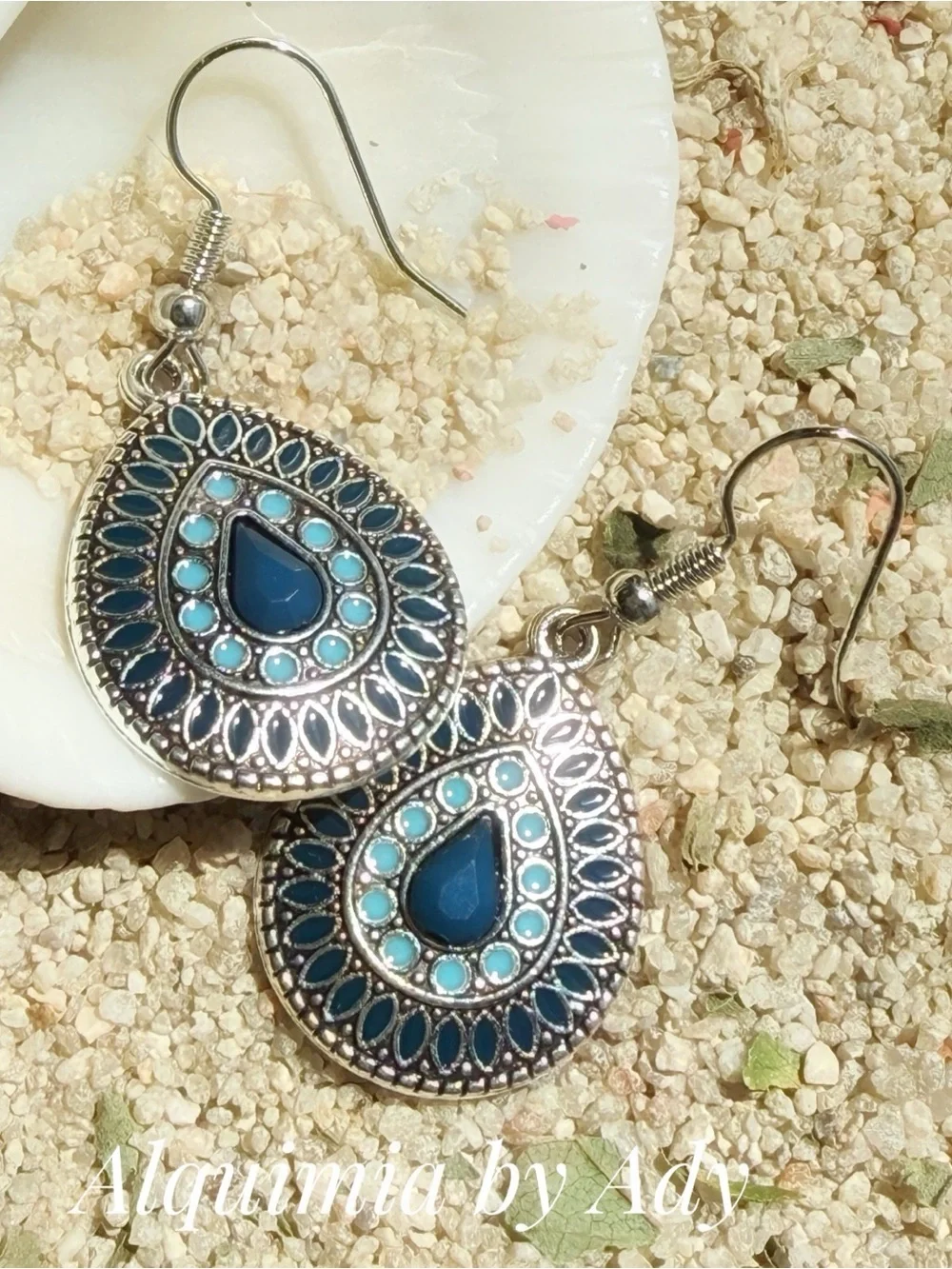 INDIGO and Silver Textured Drop Earrings